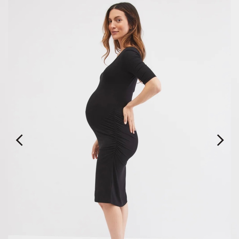 Motherhood Maternity Black Side Ruched Maternity Dress LBD Casual